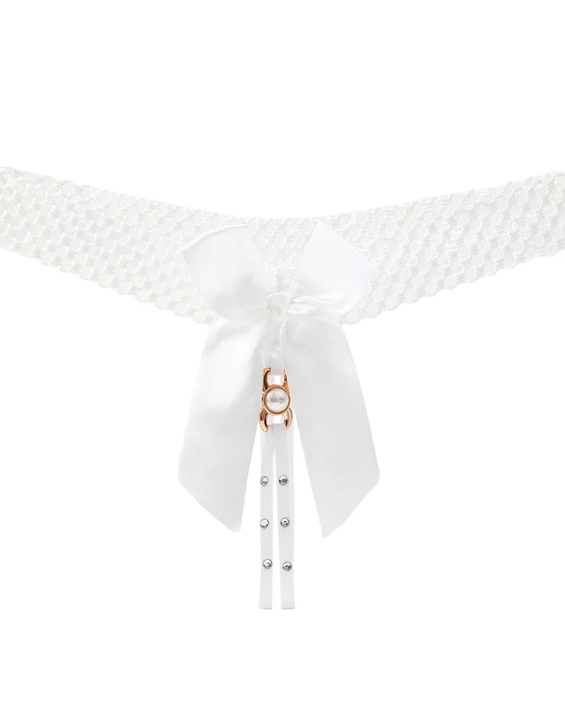 Noir Pearl Bow G-String | Lavah Intimates