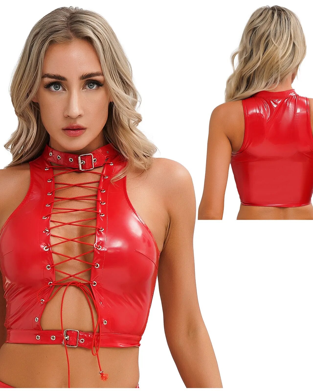 Lena Leather Top  LAVAH LINGERIE & INTIMATES Red S 