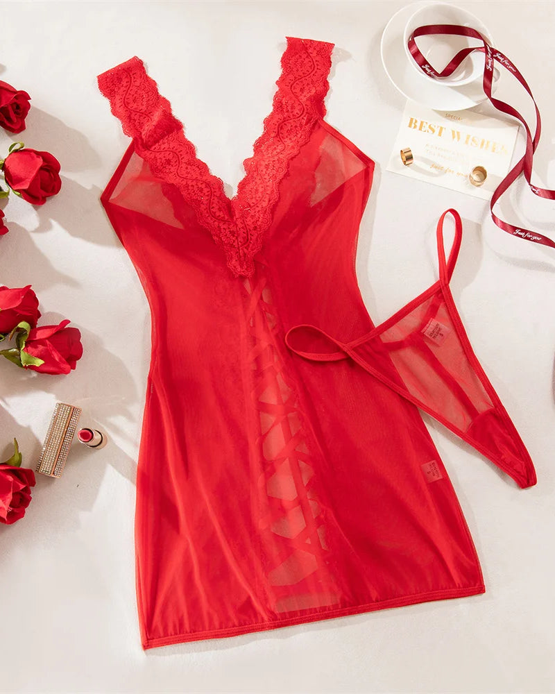 Lace Temptation Sheer Lace Up Mini Dress | Lavah Intimates
