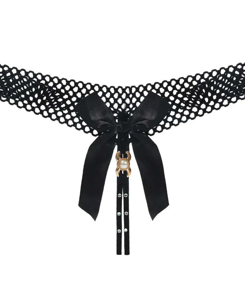 Noir Pearl Bow G-String | Lavah Intimates