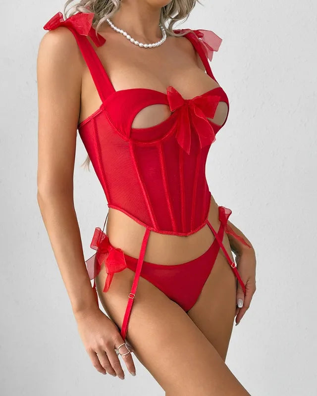 Velvet Bow Corset Garter Set | Lavah Intimates