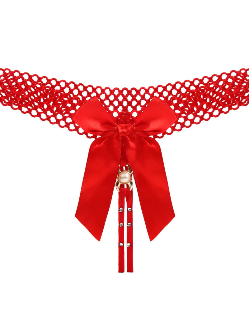 Noir Pearl Bow G-String | Lavah Intimates