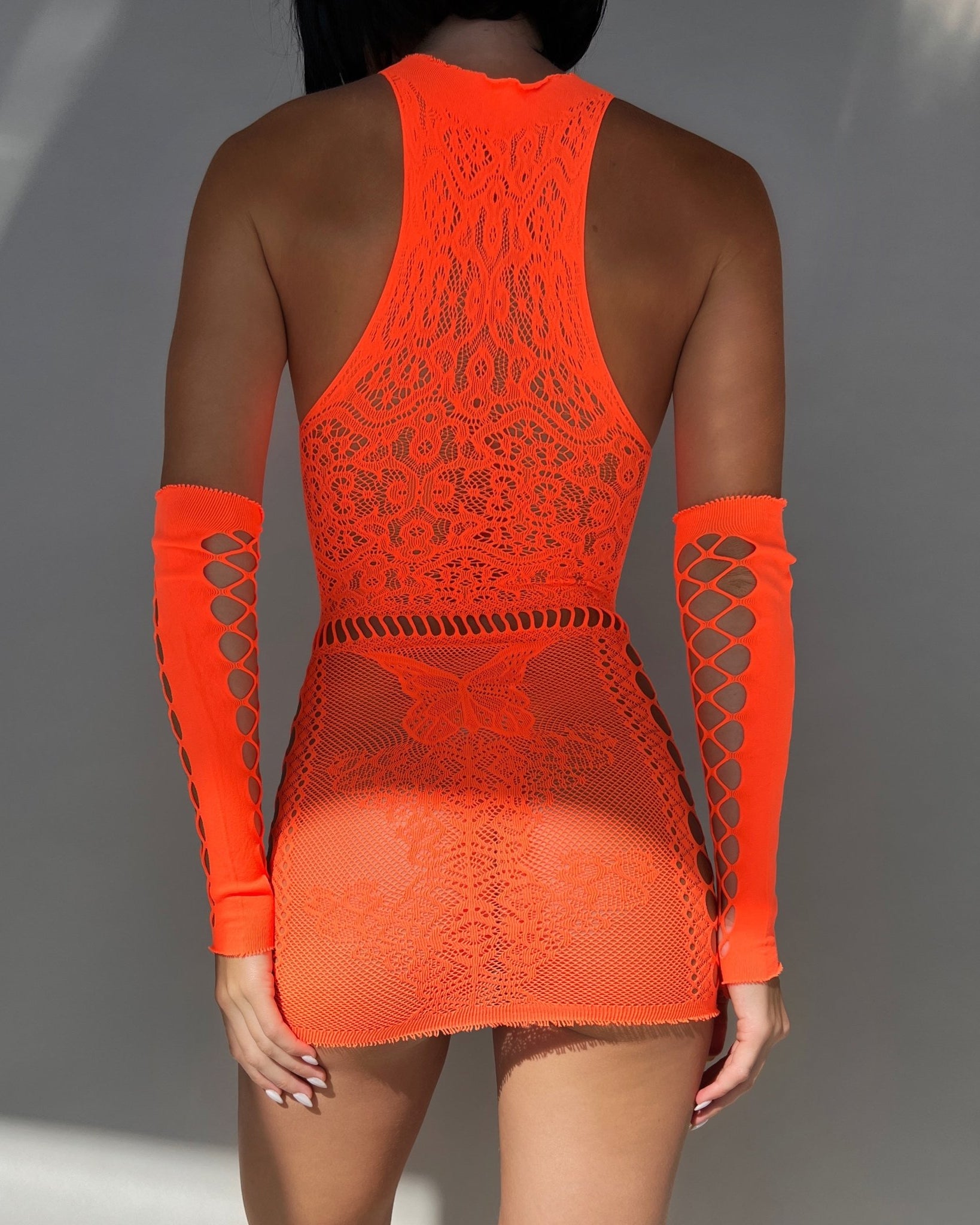 Criss Cross Fishnet Dress Neon Orange | Lavah Intimates