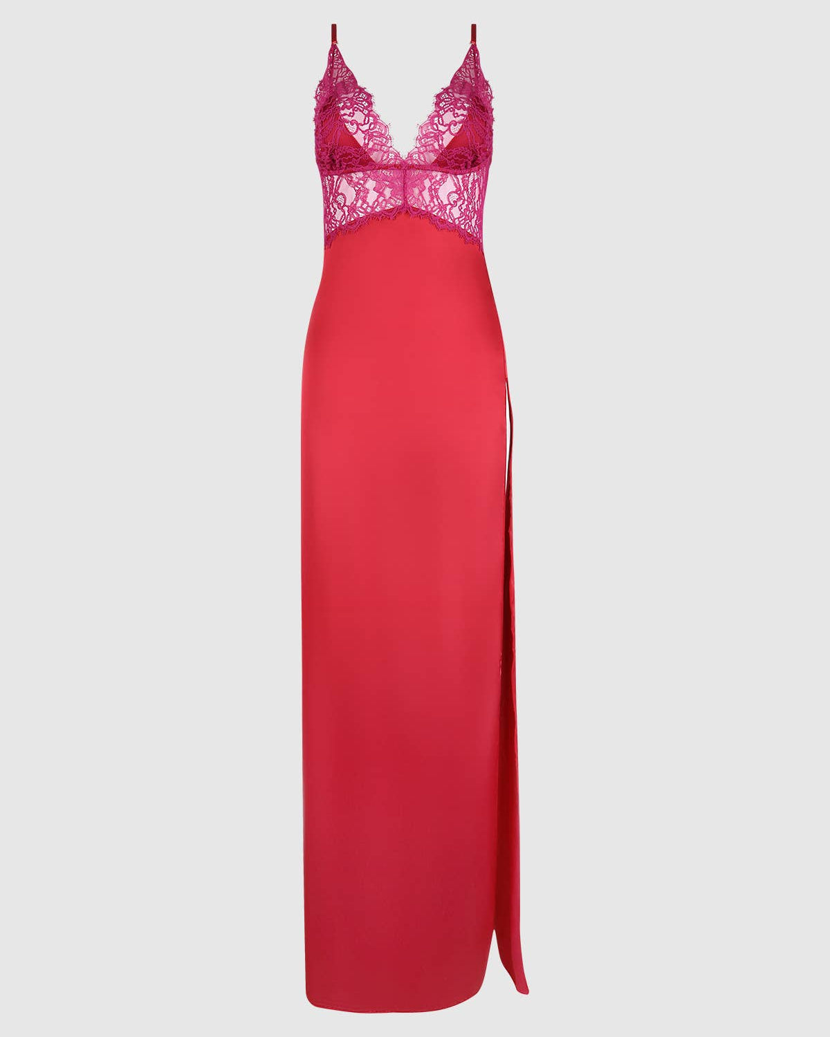Jocelyn Satin & Lace Long High Slit Gown