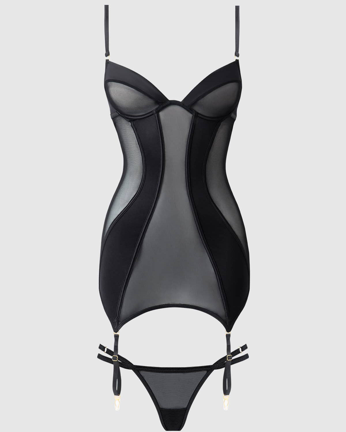 Raquel Mesh Silky Micro Underwire Chemise G-String Set | Lavah Intimates