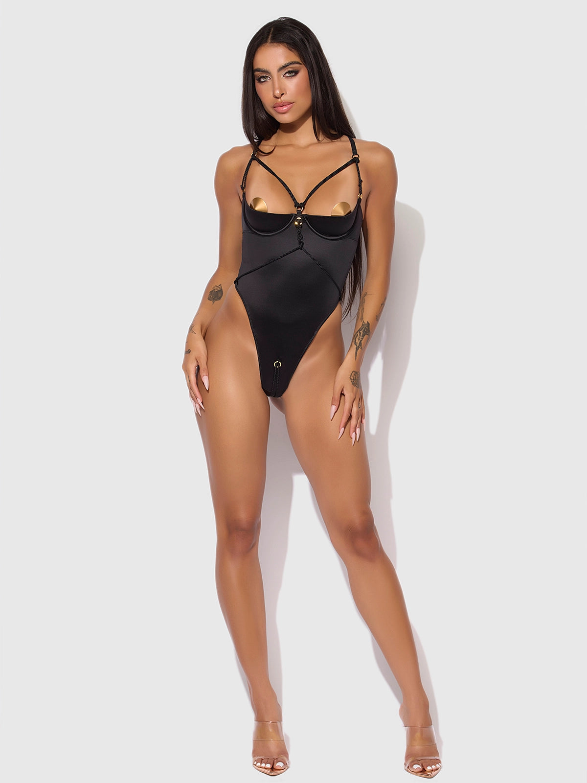 Iryna Silky Micro Rope Crotchless Teddy | Lavah Intimates
