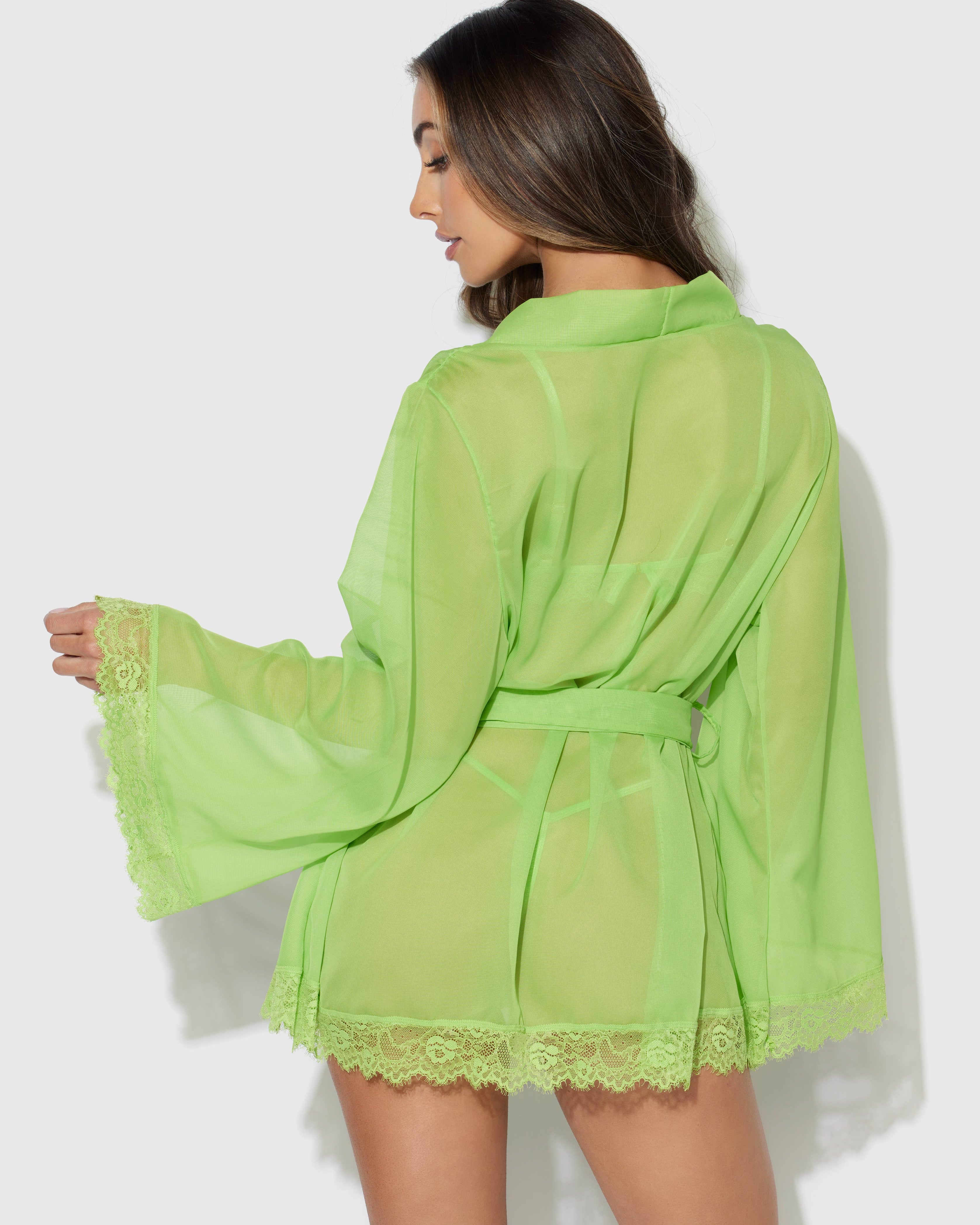 Shavon Lace Chiffon Robe Bralette G-String Set | Lavah Intimates