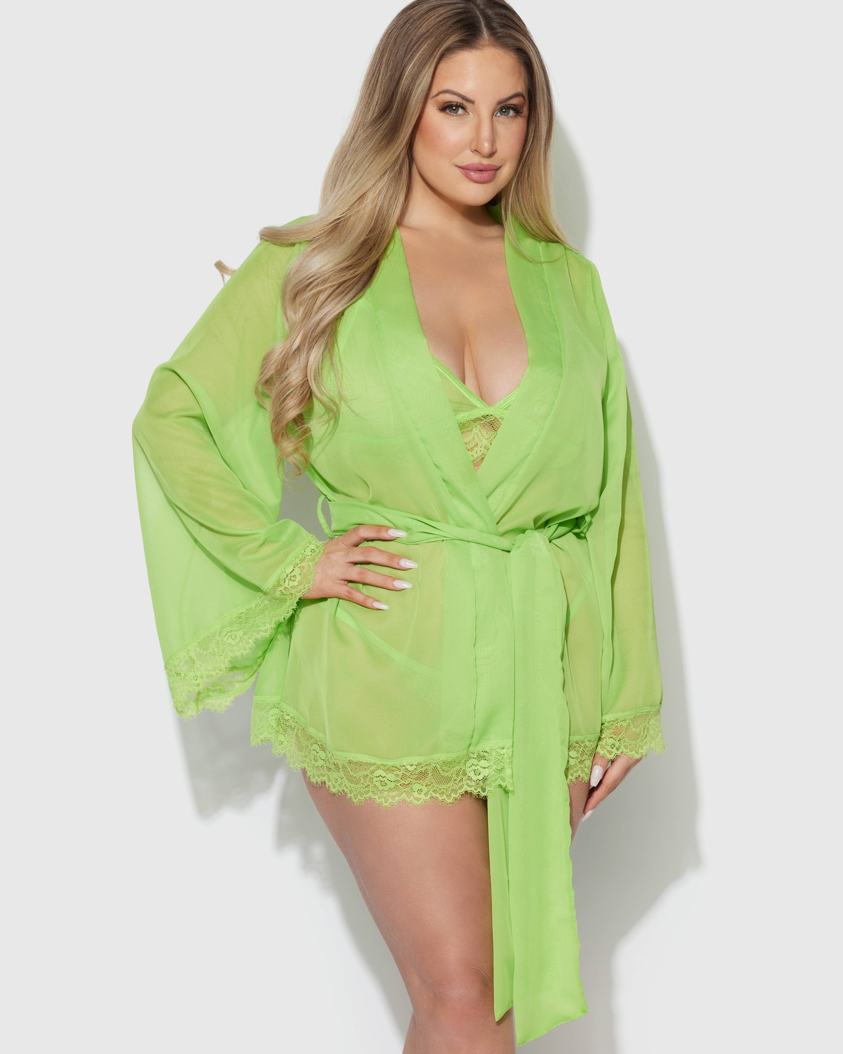 Shavon Lace Chiffon Robe Bralette G-String Set | Lavah Intimates