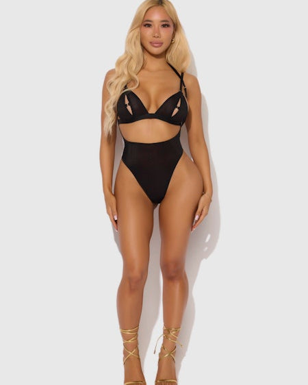 Yasmine Shimmer Mesh Slit Cup Backless Teddy Bralette Set | Lavah Intimates