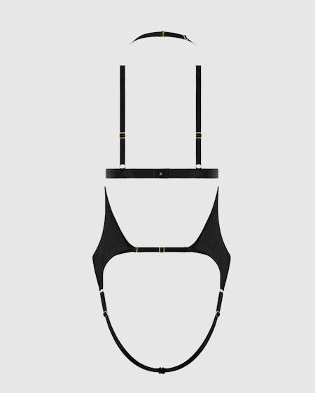 Yasmine Shimmer Mesh Slit Cup Backless Teddy Bralette Set | Lavah Intimates
