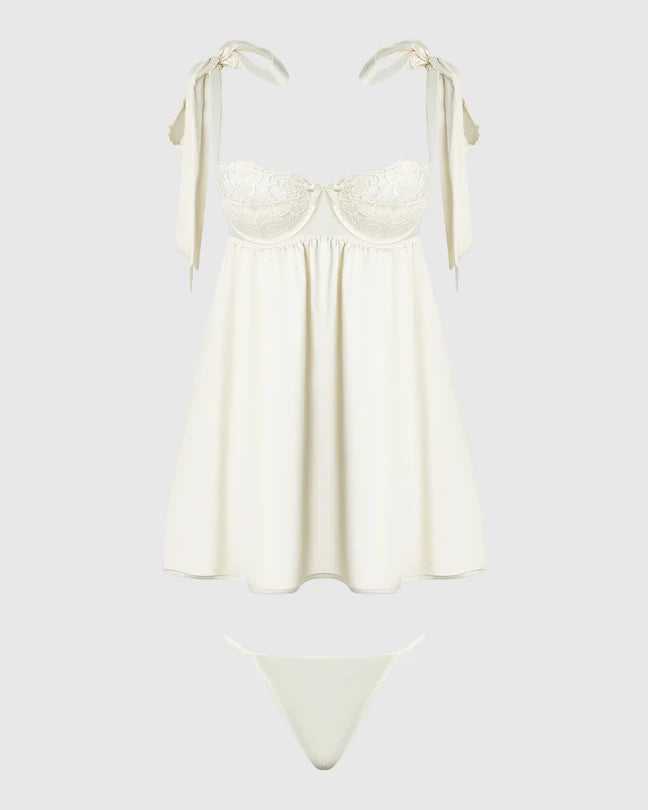 Rosalie Bridal Satin and Lace Babydoll Set | Lavah Intimates