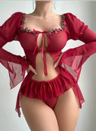 Bettina Floral-Trim Mesh Set