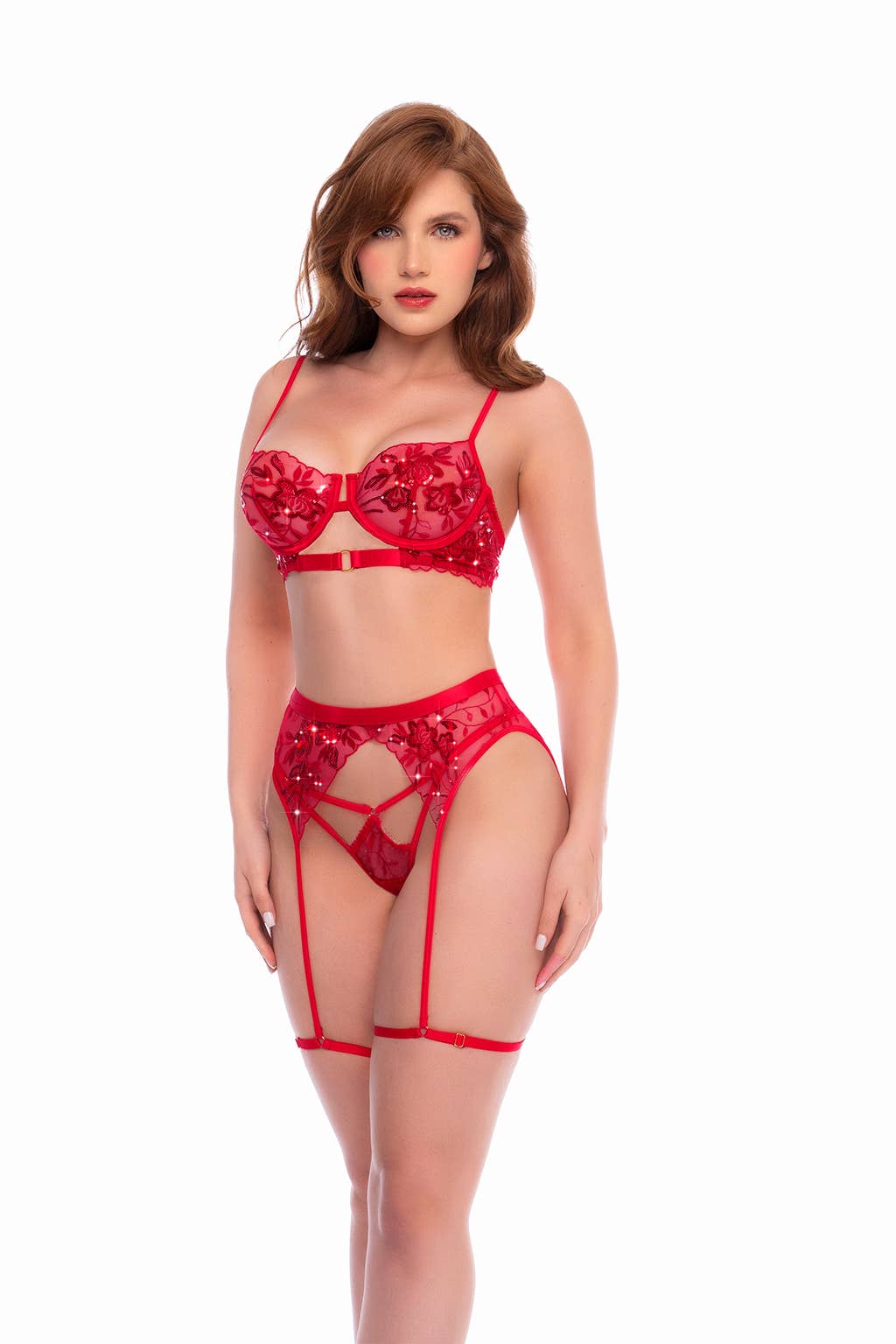 Belfiore Scarlet Sequin 3pc Garter Set