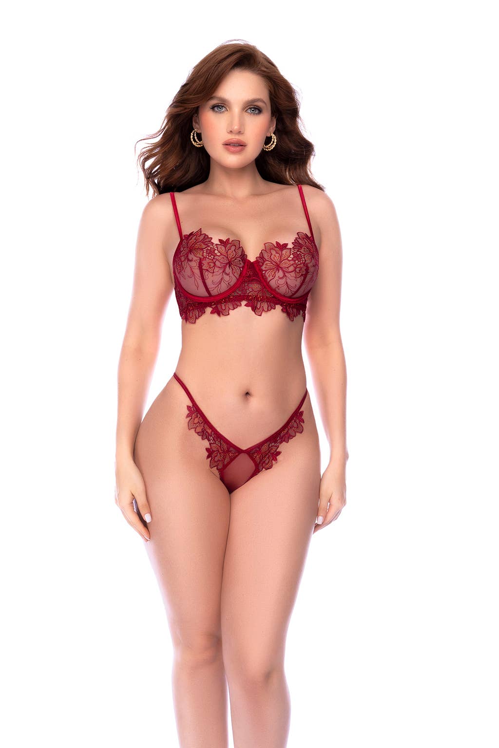 Fiorella Rosewood Embroidered Bra Set