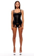 Odile Satin Lace-Up Cincher Set Black