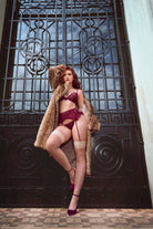 Verbena Burgundy Lace 3pc Garter Set