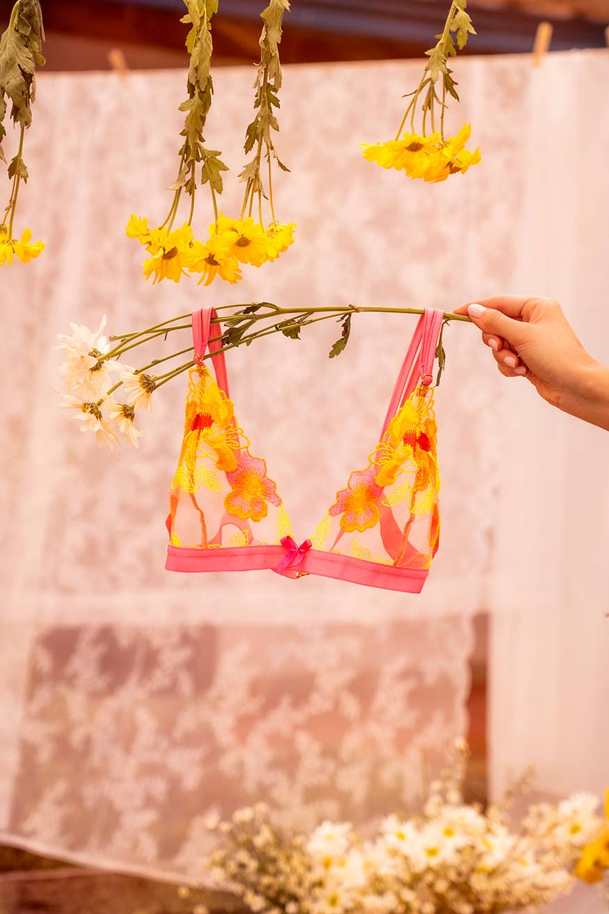 Solar Blossom Floral Embroidered Bralette Thong Set | Lavah Intimates