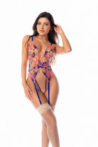 Hyacinth Reviere Floral Embroidered Garter Bodysuit | Lavah Intimates