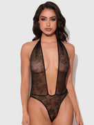 Kiki Lace Plunge Halter Teddy | Lavah Intimates