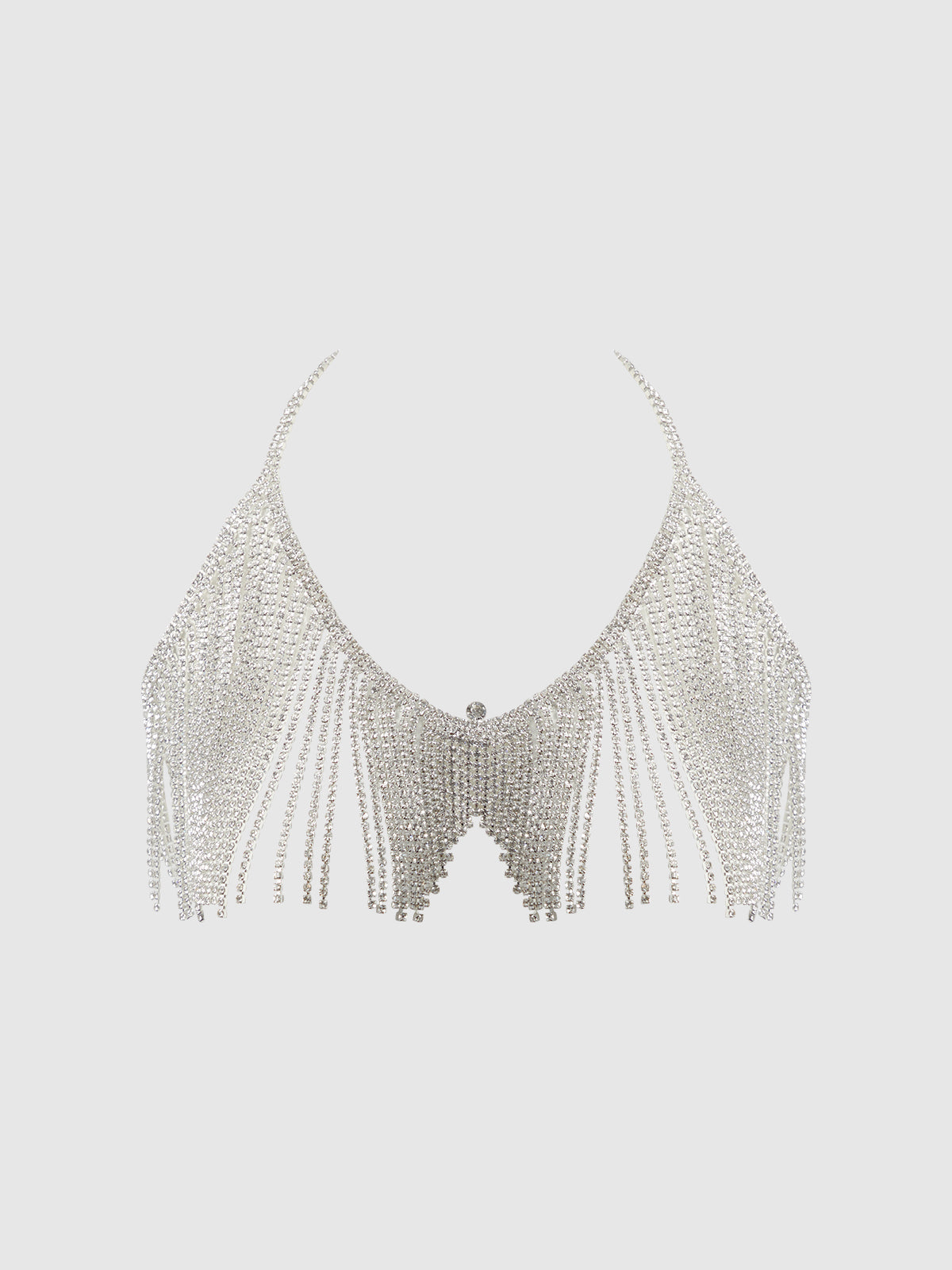 Rhinestone Dangle V Neck Bra Silver | Lavah Intimates