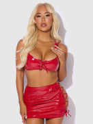 TRINITY PATENT LACE UP BRALETTE, SKIRT & G-STRING SET