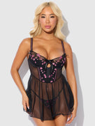 Harper Embroidered Mesh Babydoll Set | Lavah Intimates