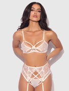 Rosalie Bridal Lace Open Cup Bra Garter G-String Set | Lavah Intimates