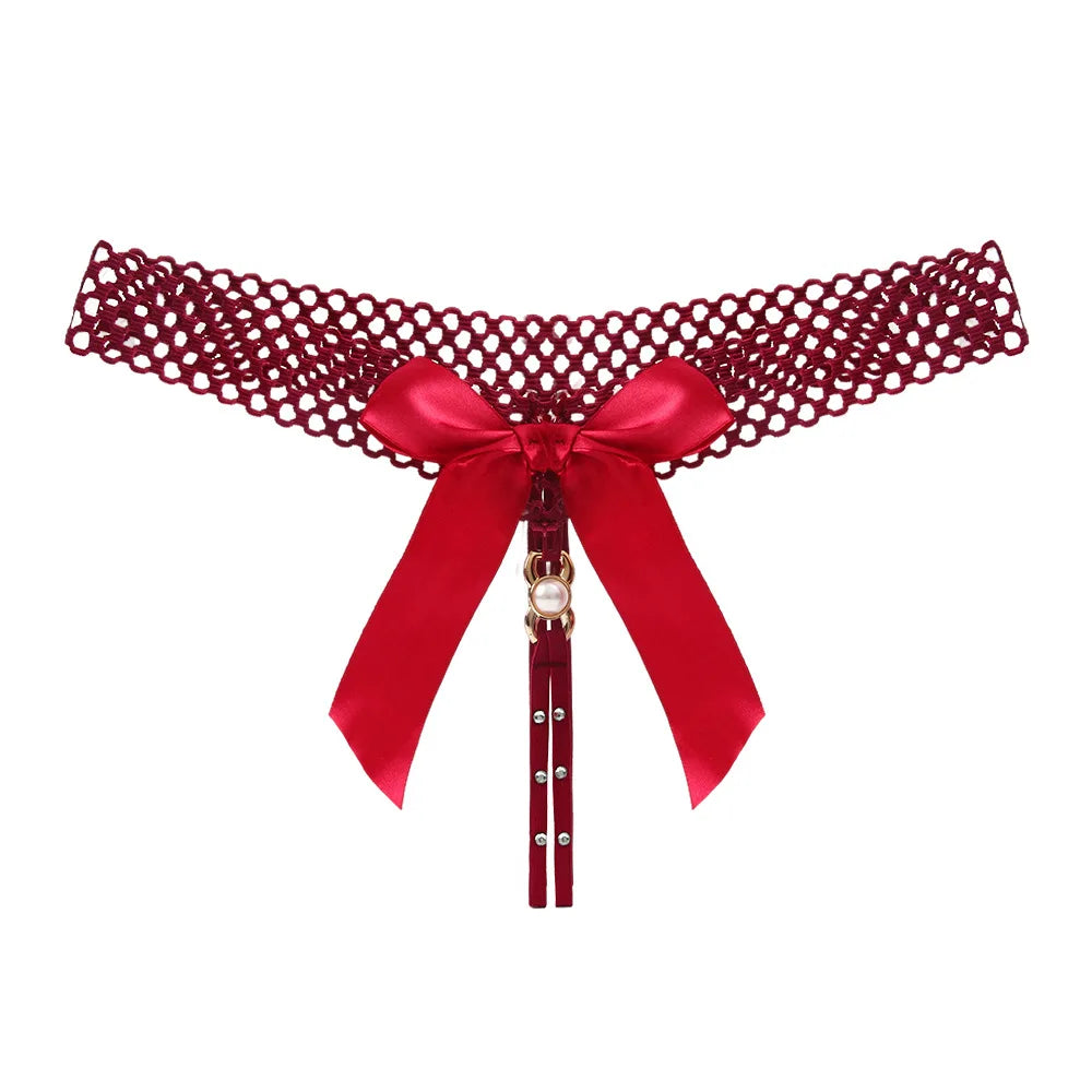 Noir Pearl Bow G-String | Lavah Intimates