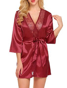Solene Lace-Trim Satin Robe