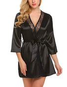 Solene Lace-Trim Satin Robe