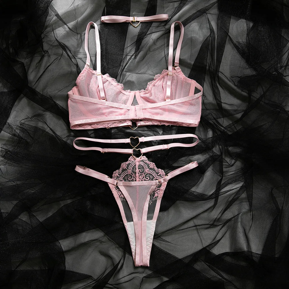 Pink Romance Lace 3-Piece Set with Choker | Lavah Intimates