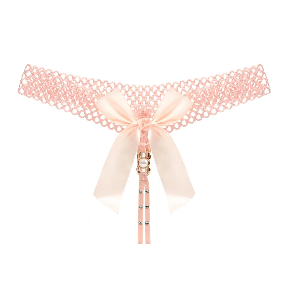 Noir Pearl Bow G-String | Lavah Intimates