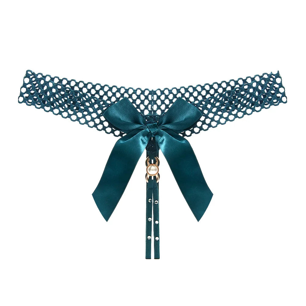 Noir Pearl Bow G-String | Lavah Intimates
