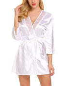 Solene Lace-Trim Satin Robe