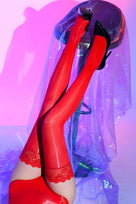 Shiny Sheer Stockings with Lace | Lavah Intimates