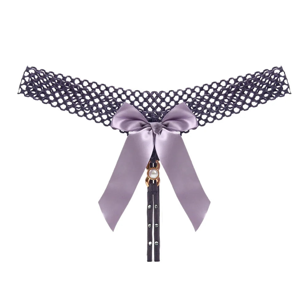 Noir Pearl Bow G-String | Lavah Intimates