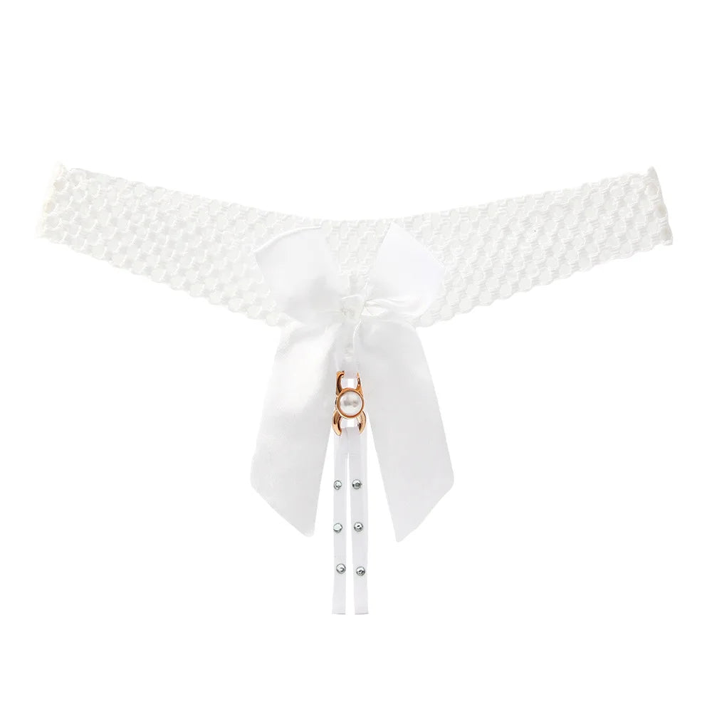 Noir Pearl Bow G-String | Lavah Intimates