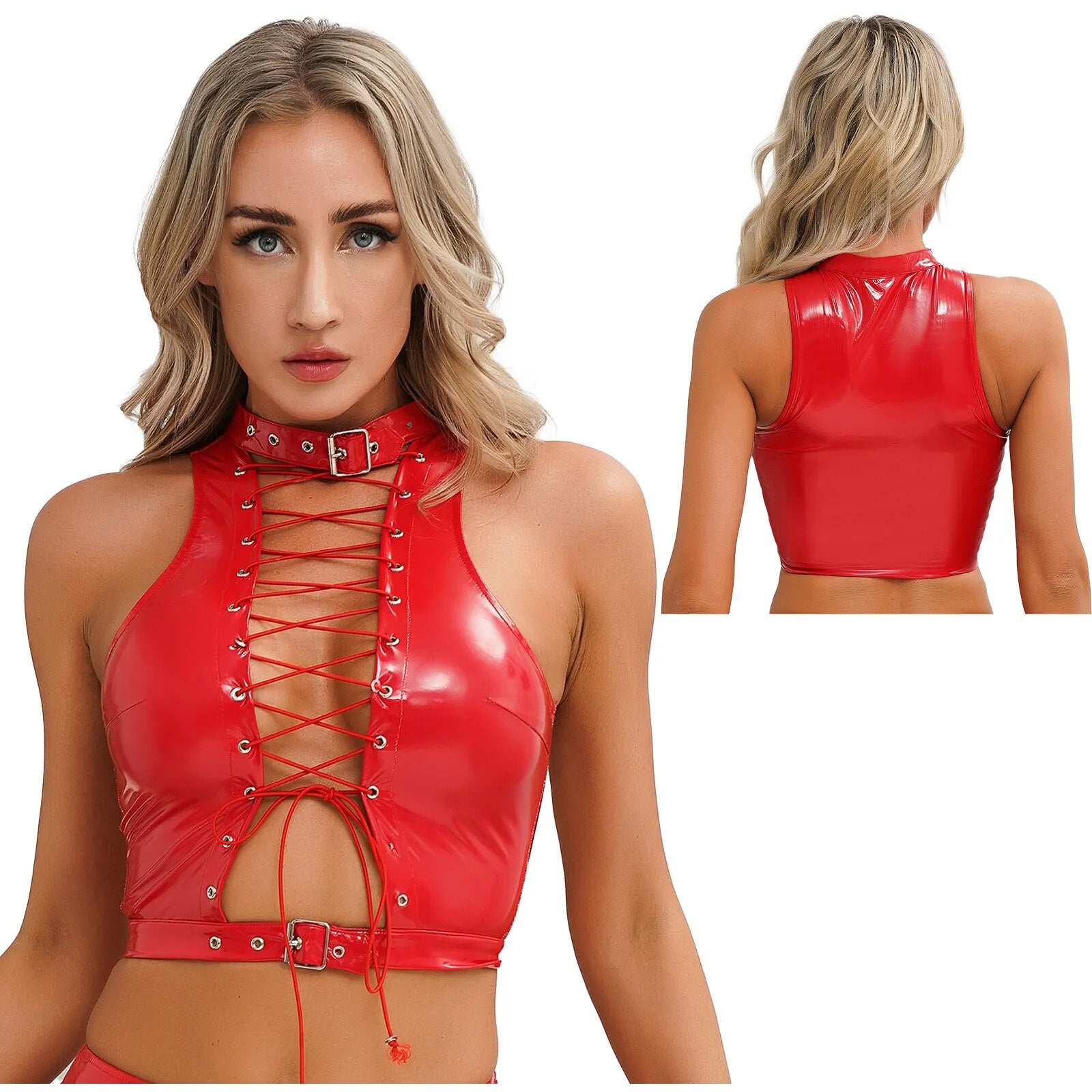 Lena Leather Top  LAVAH LINGERIE & INTIMATES Red S 