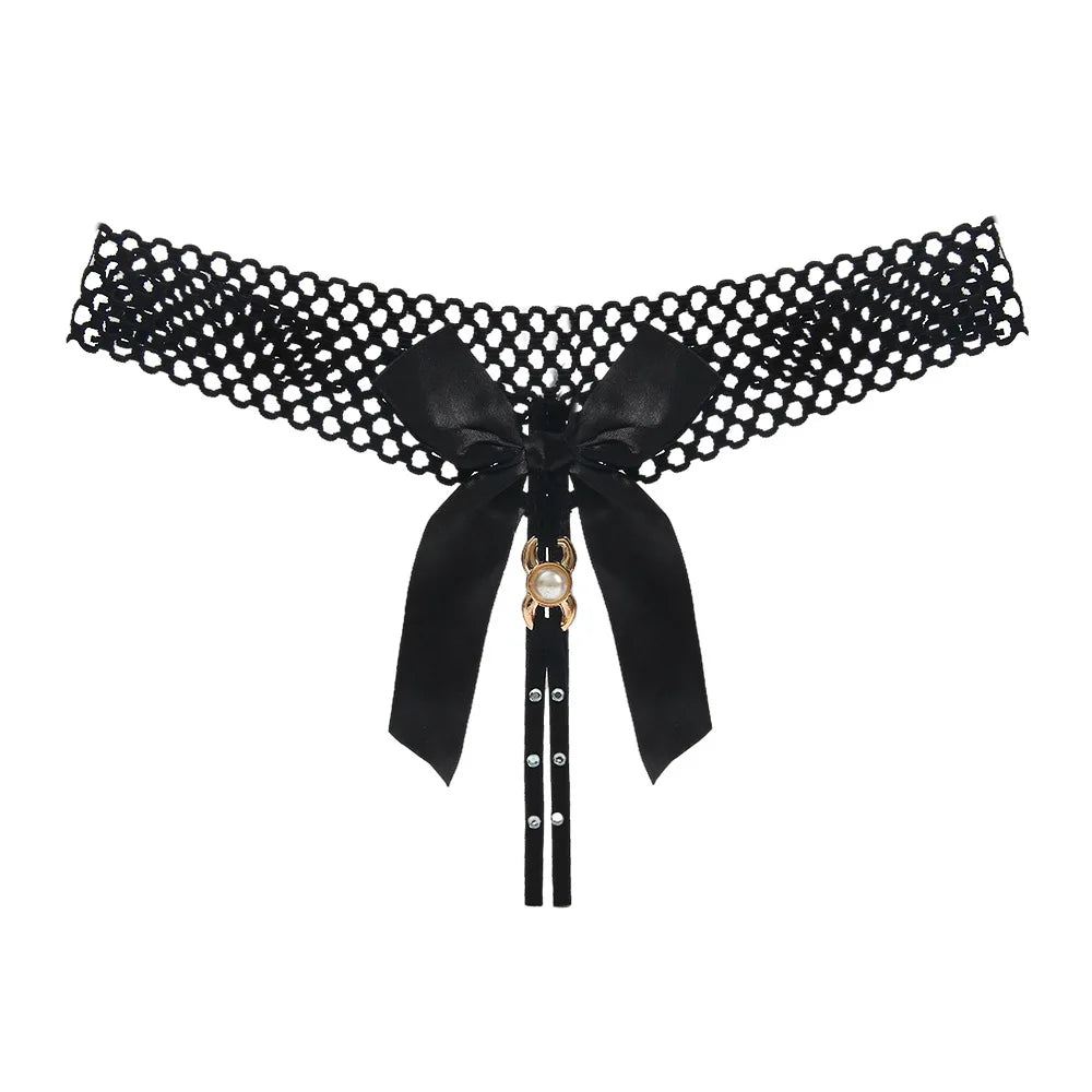 Noir Pearl Bow G-String | Lavah Intimates