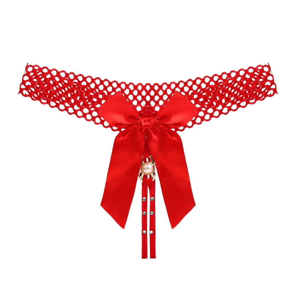 Noir Pearl Bow G-String | Lavah Intimates