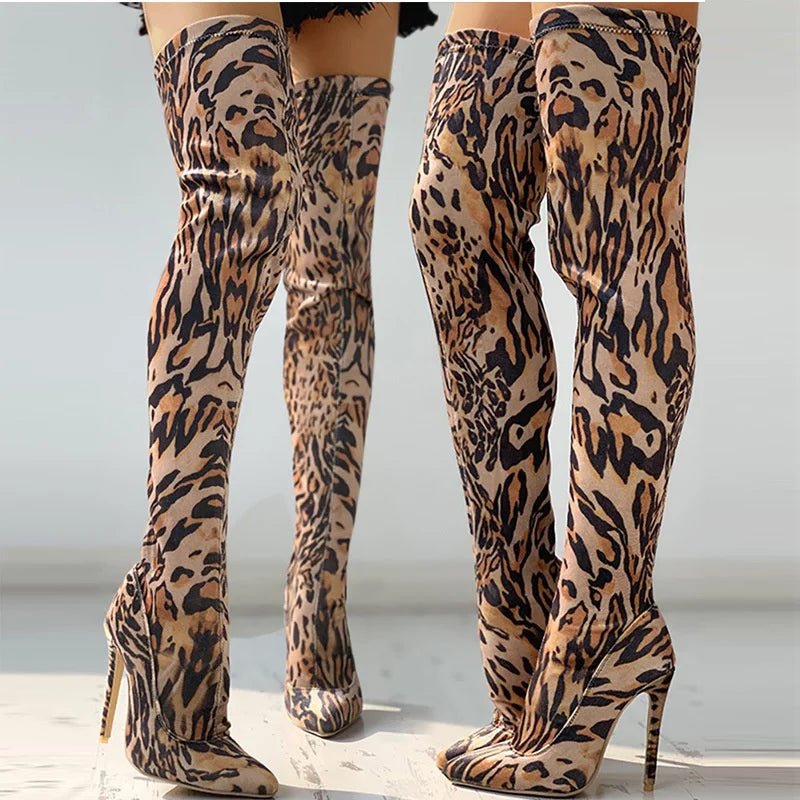 Akira Leopard Stiletto Boots - LAVAH INTIMATES