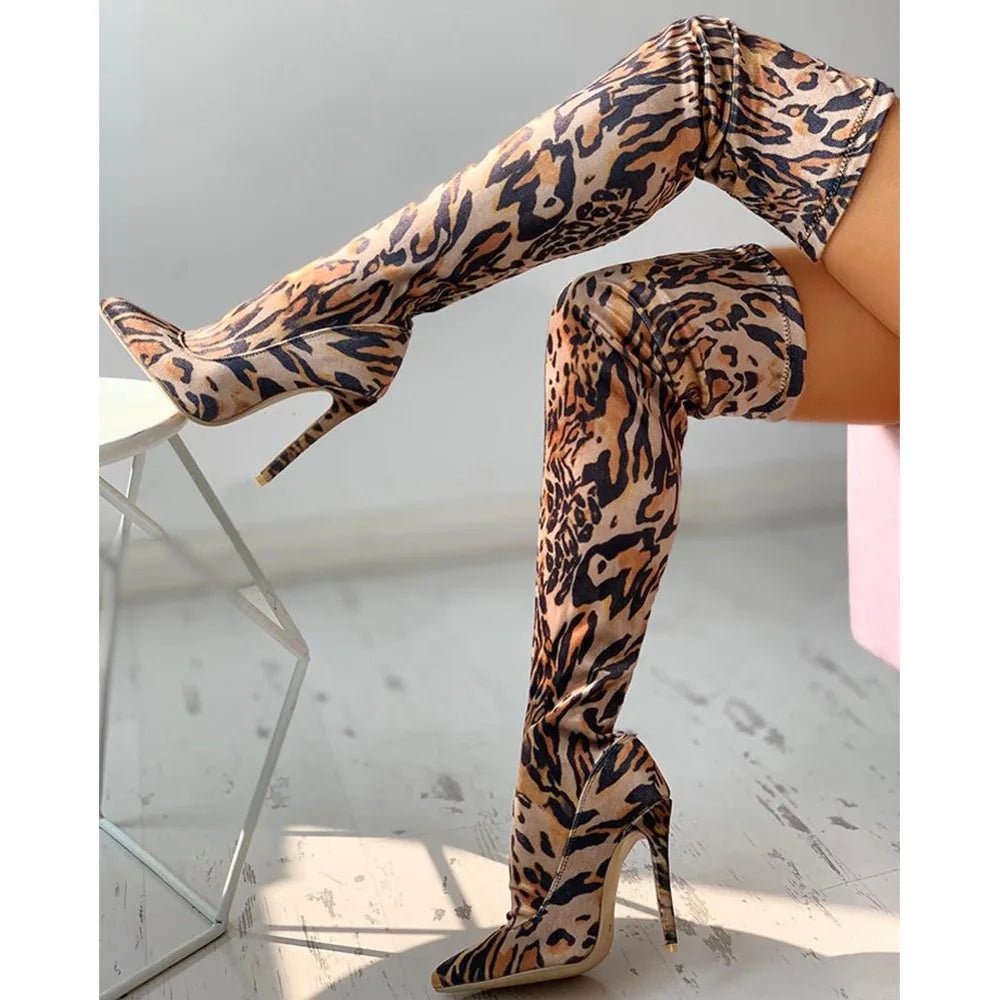 Akira Leopard Stiletto Boots - LAVAH INTIMATES