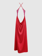 Jocelyn Satin & Lace Long High Slit Gown