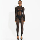 Black Mesh Seam Detail Jumpsuit - LAVAH INTIMATES