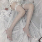 Bowie Bow Fishnet Thigh-Highs - White Ruffle