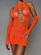 Criss Cross Fishnet Dress - Neon Orange - LAVAH INTIMATES