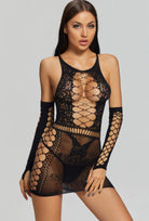 Criss Cross Fishnet Dress with Sleeves and Thong - LAVAH INTIMATES