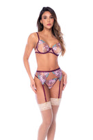 Malva Raspberry Floral 3pc Garter Set