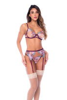 Malva Raspberry Floral 3pc Garter Set
