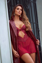 Lunetta Burgundy Lace Cutout Babydoll Set